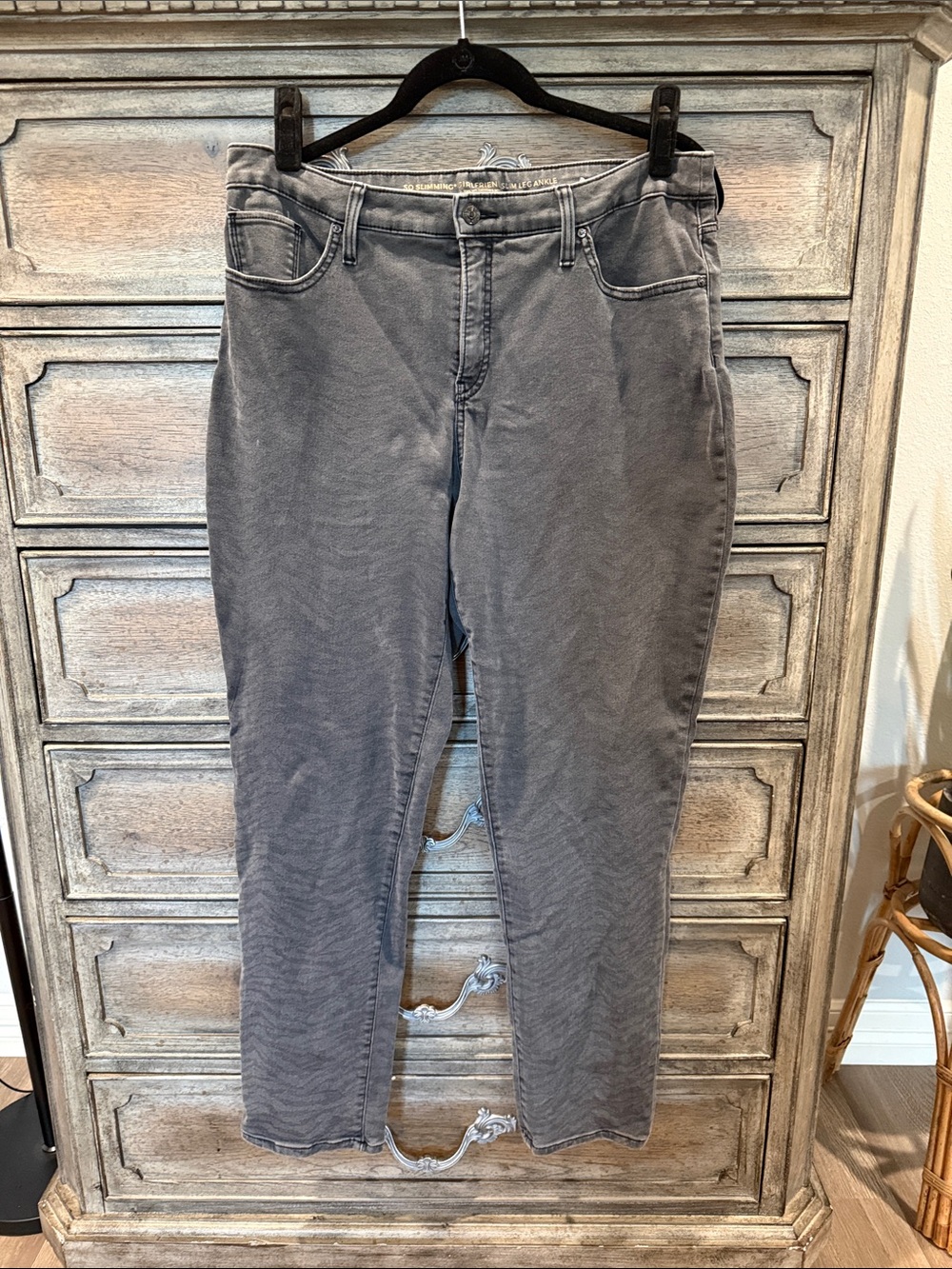 Chico's So Slimming Burn Out Zebra Print Charcoal Straight-Leg Jeans Sz. 14T